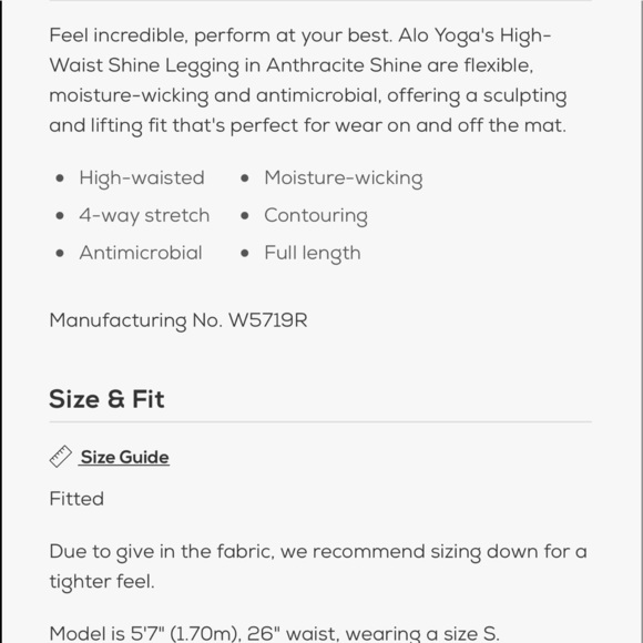 Alo Yoga High-Waist Shine Legging in Anthracite Shine nwot - Picture 5 of 8